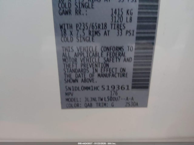 44243837 :رقم المزاد ، 5N1DL0MM1HC519361 vin ، 2017 Infiniti Qx60 مزاد بيع