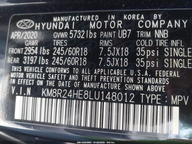 2020 HYUNDAI PALISADE KM8R24HE8LU148012 Photo 8