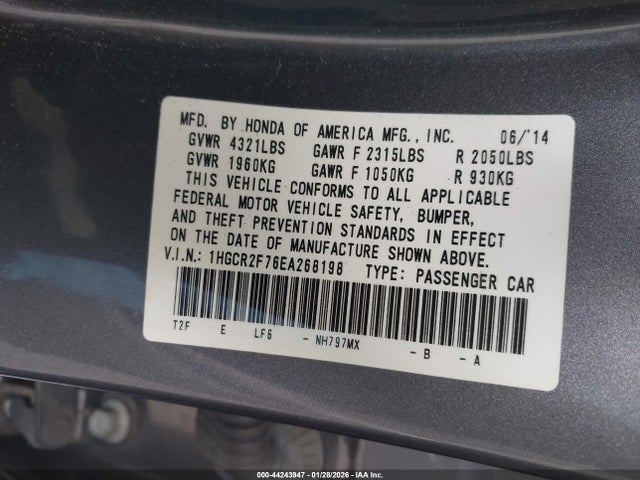 1HGCR2F76EA268198 Honda ACCORD EX