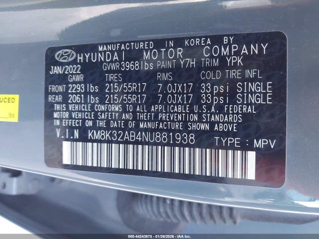 KM8K32AB4NU881938 Hyundai Kona Sel