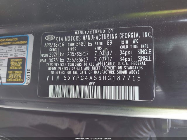 2017 KIA SORENTO 5XYPG4A56HG187715 Photo 8