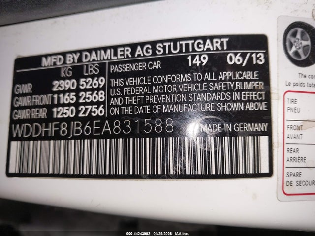 44243992 :رقم المزاد ، WDDHF8JB6EA831588 vin ، 2014 Mercedes-benz E 350 4matic مزاد بيع