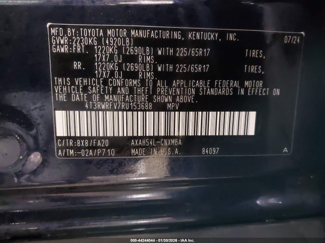 4T3RWRFV7RU153688 Toyota Rav4 Hybrid Xle