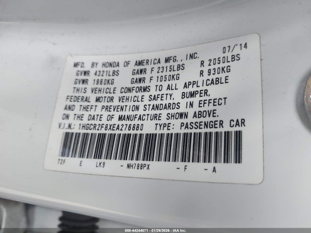 1HGCR2F8XEA276880 Honda Accord Ex-l