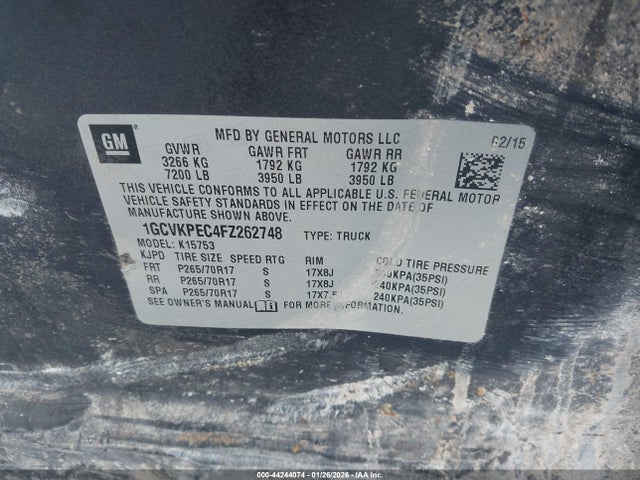 Продаж на аукціоні авто 2015 Chevrolet Silverado 1500 Ls, vin: 1GCVKPEC4FZ262748, номер лоту: 44244074