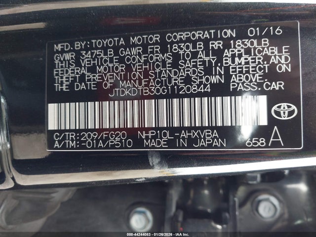 JTDKDTB30G1120844 Toyota Prius C Two