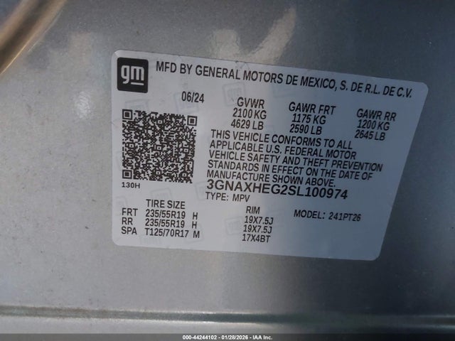 44244102 :رقم المزاد ، 3GNAXHEG2SL100974 vin ، 2025 Chevrolet Equinox Fwd Lt مزاد بيع