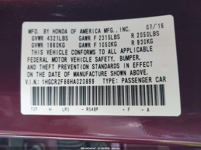 Honda Accord Ex-l 2017 1HGCR2F86HA020899 Image 9
