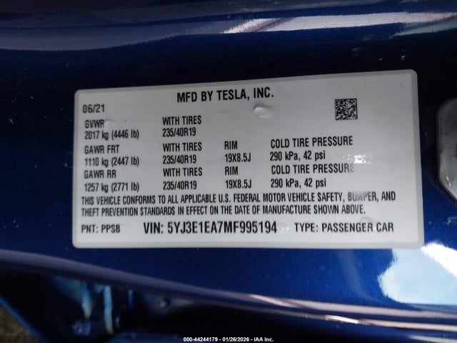 2021 TESLA MODEL 3 5YJ3E1EA7MF995194 Photo 8