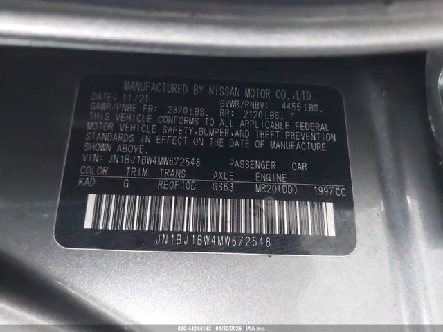 JN1BJ1BW4MW672548 Nissan Rogue Sport Sv Awd Xtronic Cvt