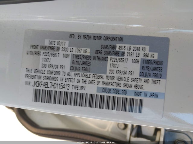 Aukcja sprzedaży 2017 Mazda Cx-5 Sport, vin: JM3KFABL7H0115413, numer aukcji: 44244212