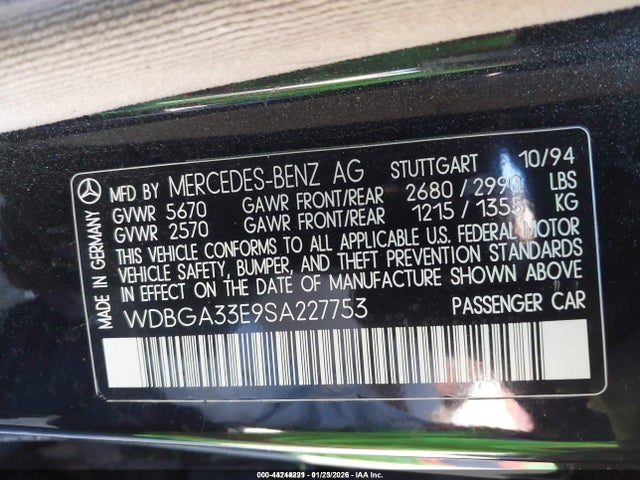 Auction sale of the 1995 Mercedes-benz S 320, vin: WDBGA33E9SA227753, lot number: 44244221