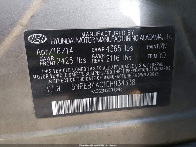 5NPEB4AC1EH934338 Hyundai SONATA GLS