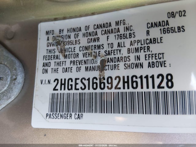 2002 HONDA CIVIC 2HGES16692H611128 Photo 8