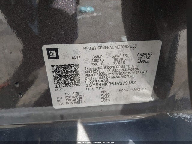 44244284 :رقم المزاد ، 1GYS4HKJ5JR379182 vin ، 2018 Cadillac Escalade Esv Luxury مزاد بيع