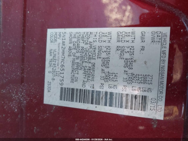 Nissan Pathfinder Sv 2015 5N1AR2MM7FC651759 Image 9