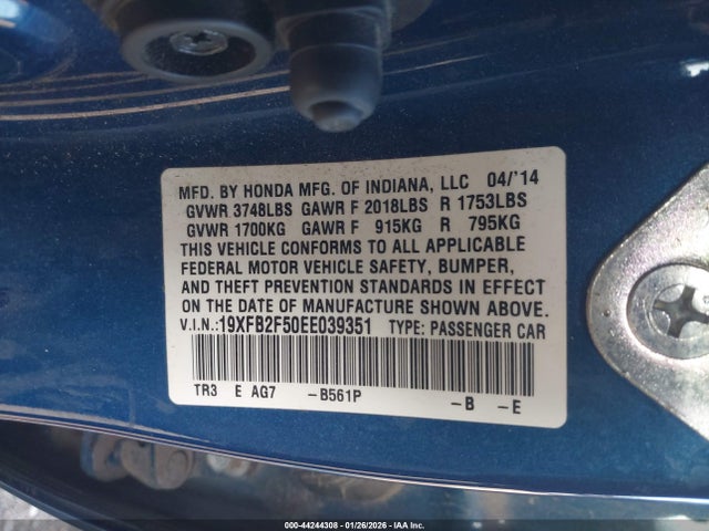 Honda Civic Lx 2014 19XFB2F50EE039351 Image 9