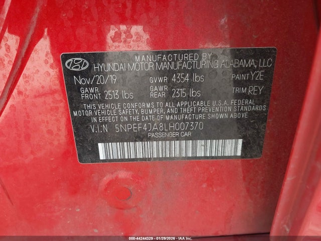 5NPEF4JA8LH007370 Hyundai SONATA SEL