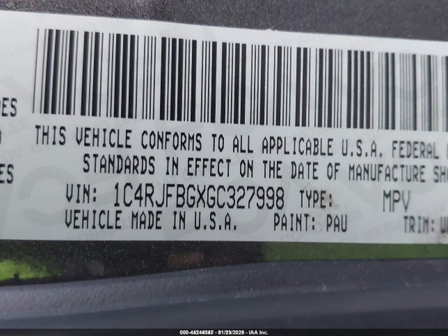 1C4RJFBGXGC327998 Jeep Grand Cherokee Limited
