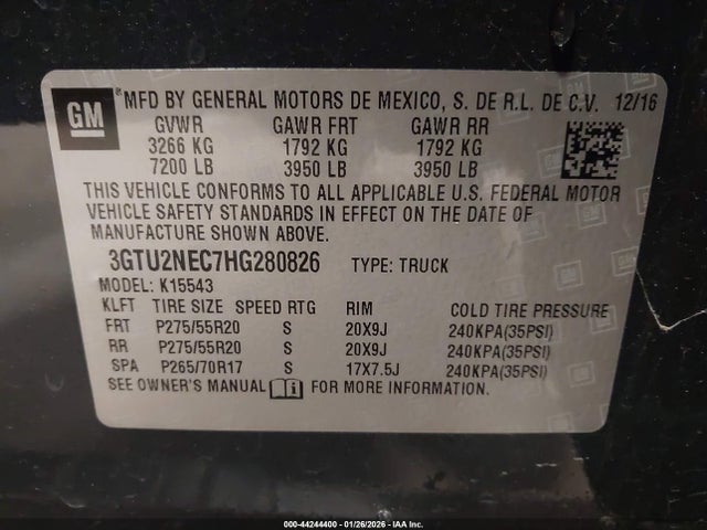 3GTU2NEC7HG280826 GMC Sierra 1500 Slt