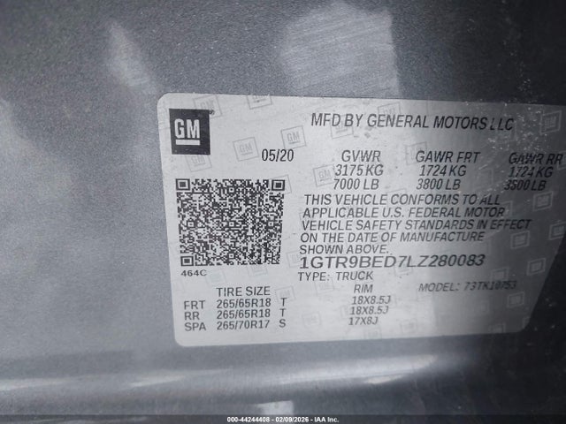 Aukcja sprzedaży 2020 Gmc Sierra 1500 Sle, vin: 1GTR9BED7LZ280083, numer aukcji: 44244408