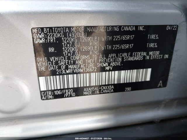 2T3LWRFV6NW136672 Toyota Rav4 Hybrid Le