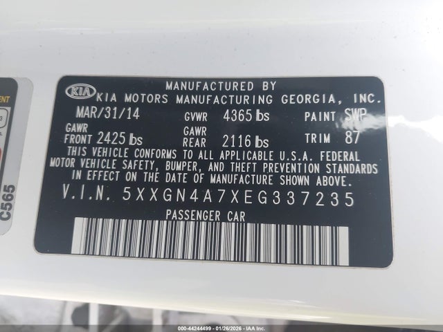 5XXGN4A7XEG337235 KIA OPTIMA EX