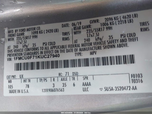 Ford ESCAPE S 2019 1FMCU0F71KUC27940 Image 9