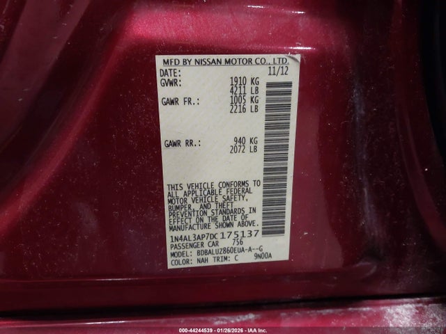 2013 Nissan Altima 2.5 Sv მანქანა იყიდება აუქციონზე, vin: 1N4AL3AP7DC175137, აუქციონის ნომერი: 44244539