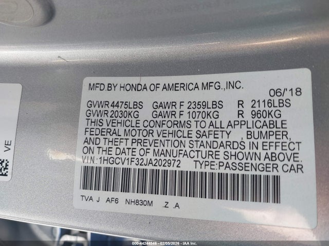 1HGCV1F32JA202972 Honda Accord Sport