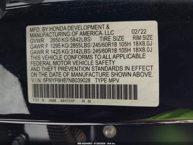 Honda Pilot Awd Trailsport 2022 5FNYF6H87NB039028 Image 9