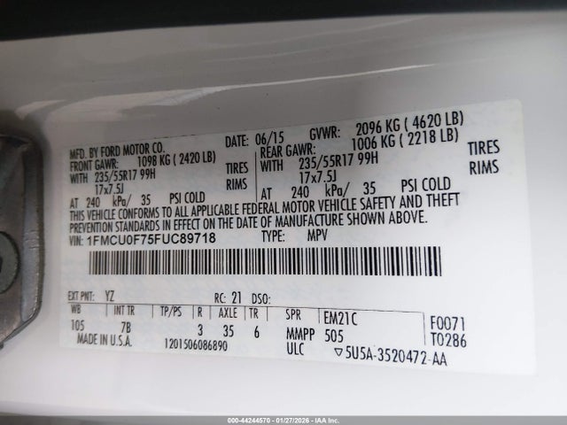 Ford ESCAPE S 2015 1FMCU0F75FUC89718 Image 9
