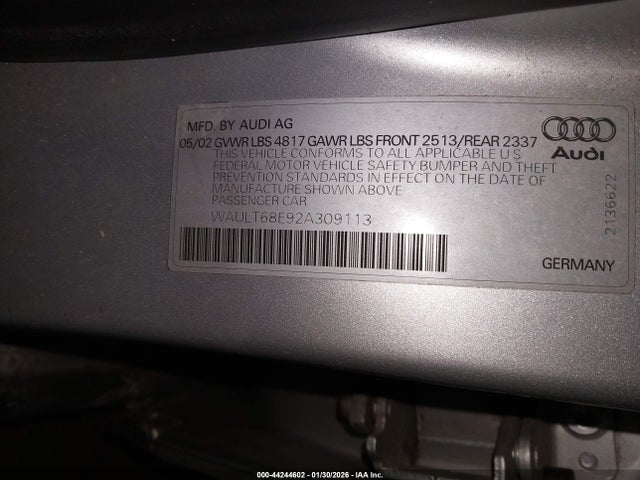 2002 AUDI A4 WAULT68E92A309113 Photo 8