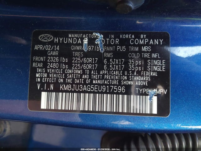 KM8JU3AG5EU917596 Hyundai TUCSON SE