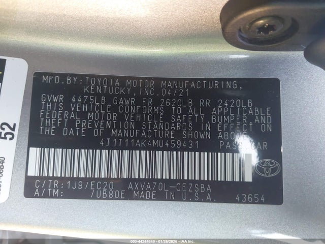 4T1T11AK4MU459431 Toyota Camry Se Nightshade Edition