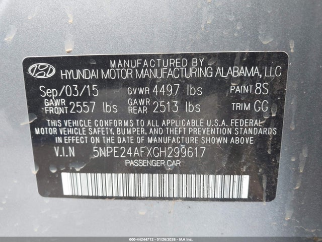 5NPE24AFXGH299617 Hyundai SONATA SE
