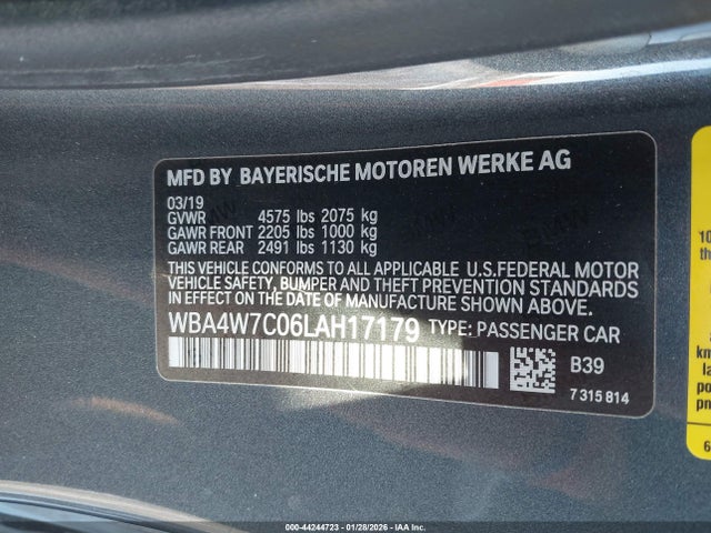 44244723 :رقم المزاد ، WBA4W7C06LAH17179 vin ، 2020 Bmw 440i مزاد بيع