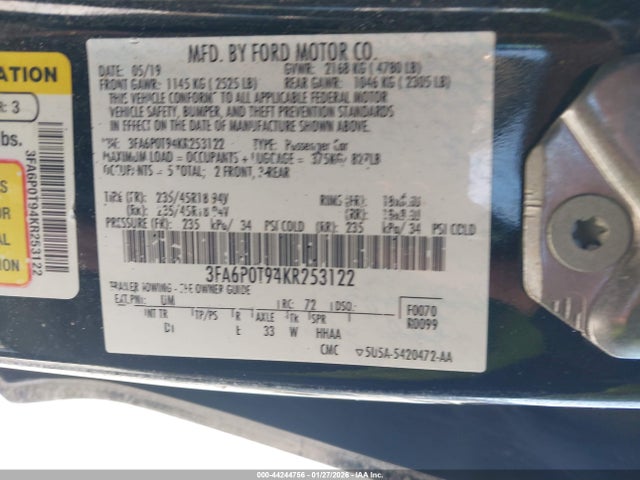 2019 FORD FUSION 3FA6P0T94KR253122 Photo 8