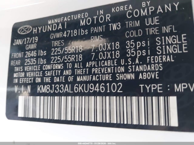 KM8J33AL6KU946102 Hyundai TUCSON SEL