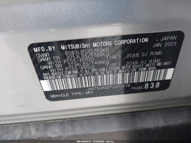 44244772 :رقم المزاد ، JA4T5UA92PZ033679 vin ، 2023 Mitsubishi Outlander Phev مزاد بيع