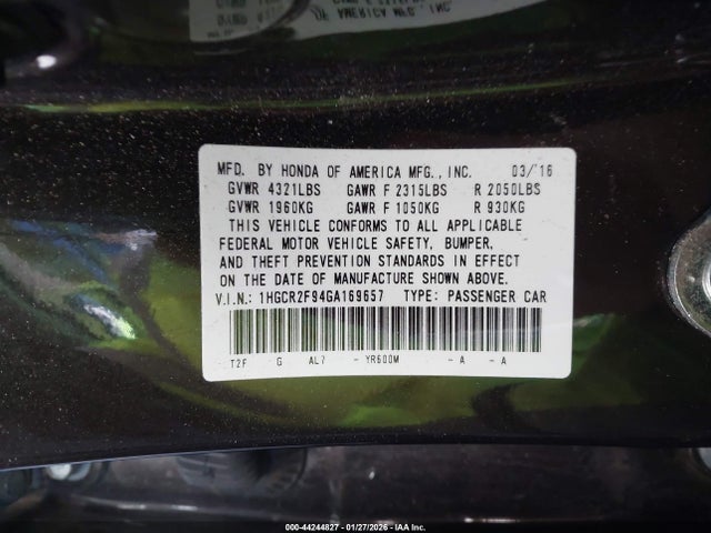 1HGCR2F94GA169657 Honda Accord Ex-l