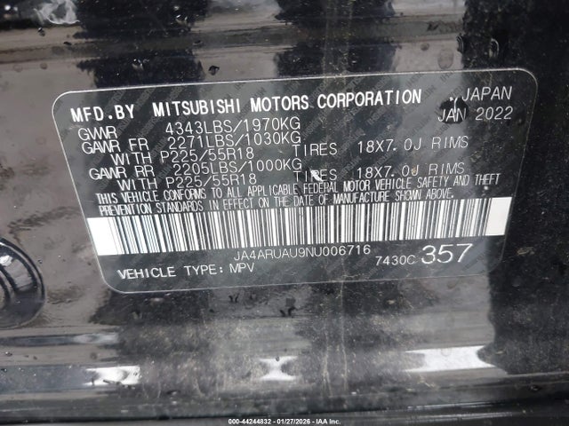 JA4ARUAU9NU006716 Mitsubishi Outlander Sport 2.0 Be Awc/2.0 Es Awc/2.0 Le Awc/2.0 Se Awc/2.0 Se Special Edition Awc
