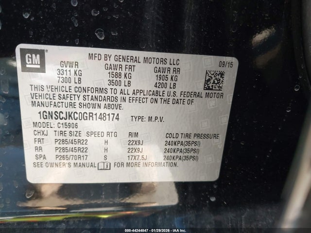 2016 Chevrolet Suburban Ltz მანქანა იყიდება აუქციონზე, vin: 1GNSCJKC0GR148174, აუქციონის ნომერი: 44244847