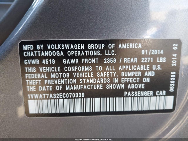 Volkswagen Passat 1.8t Wolfsburg Edition 2014 1VWAT7A32EC070339 Image 9