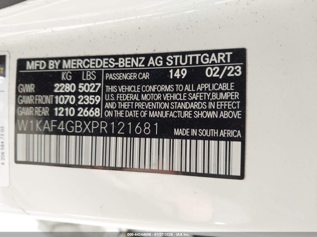 Продажа на аукционе авто 2023 Mercedes-benz C 300 Sedan, vin: W1KAF4GBXPR121681, номер лота: 44244856
