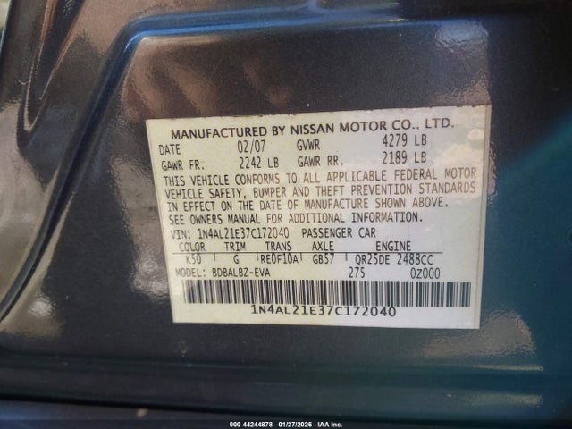 2007 NISSAN ALTIMA 1N4AL21E37C172040 Photo 8