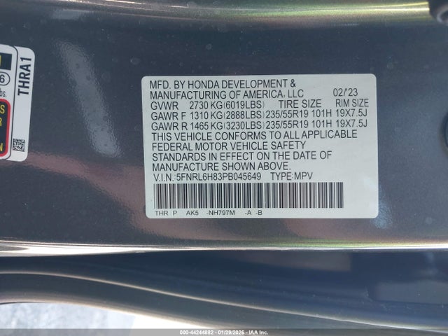 Honda Odyssey Touring 2023 5FNRL6H83PB045649 Image 9