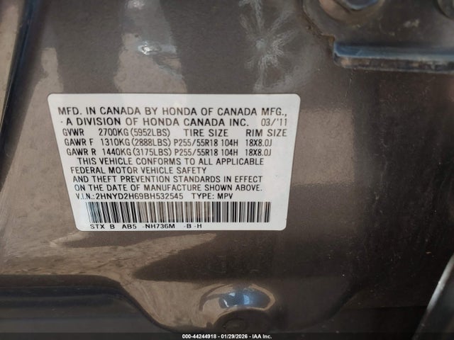 Aukcja sprzedaży 2011 Acura Mdx Technology Package, vin: 2HNYD2H69BH532545, numer aukcji: 44244918