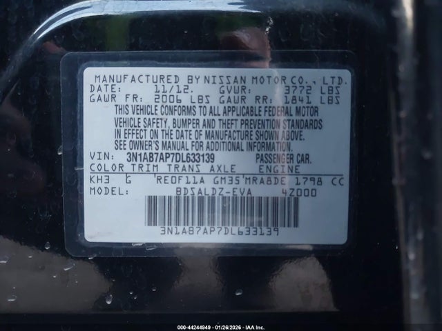 Продаж на аукціоні авто 2013 Nissan Sentra Sv, vin: 3N1AB7AP7DL633139, номер лоту: 44244949
