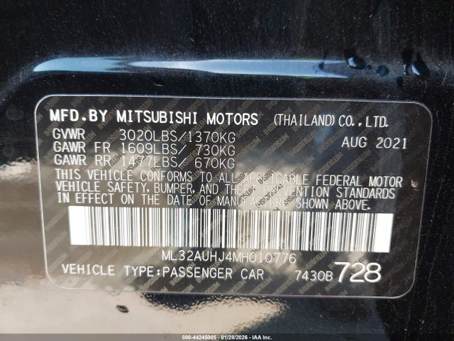Продаж на аукціоні авто 2021 Mitsubishi Mirage Carbonite Edition/es/le, vin: ML32AUHJ4MH010776, номер лоту: 44245005